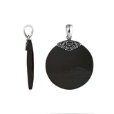 Handcrafted Sterling Silver Black Shell Round Midnight Elegance Pendant.
